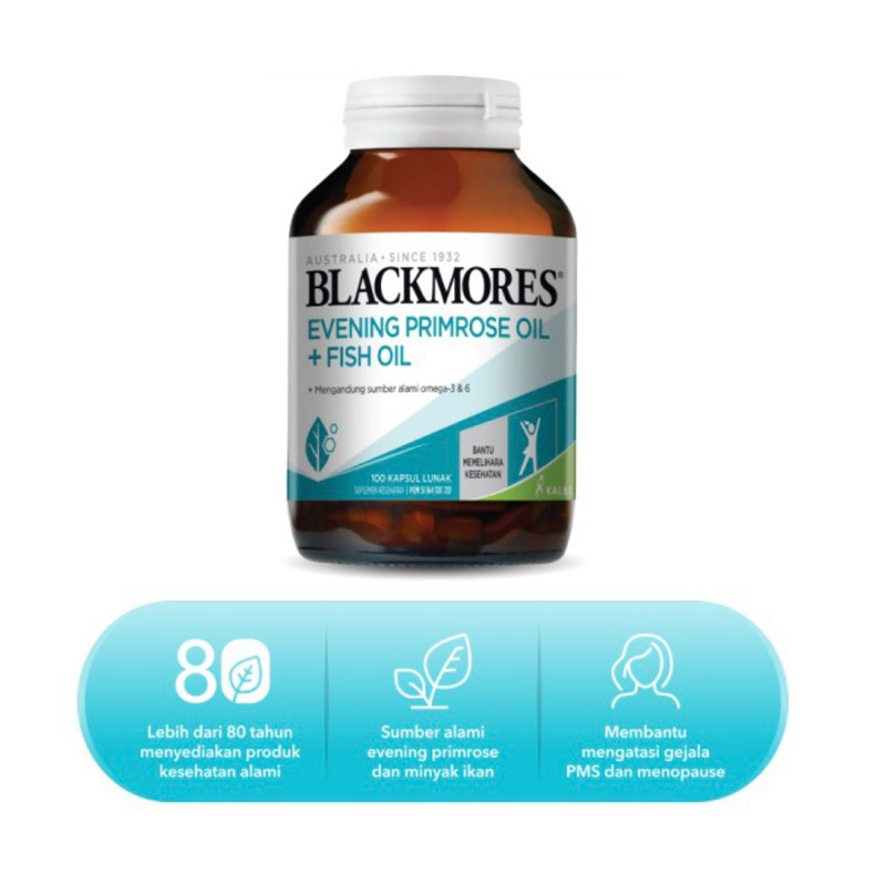 Blackmores evening primrose oil + fish oil isi 100 tablet ( mengatasi gejala PMS dan menopause )
