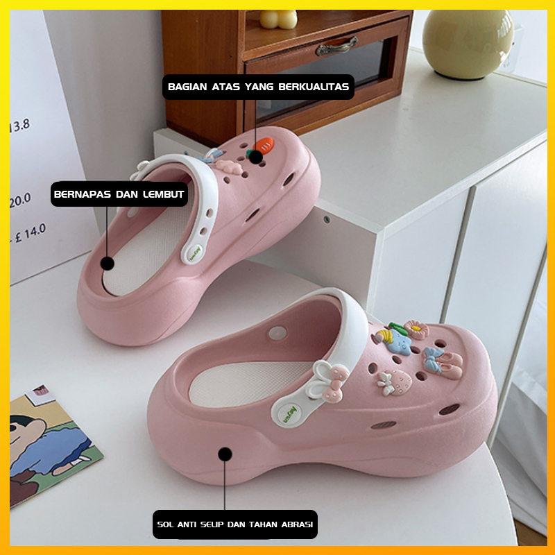 Sendal baim wanita dewasa import korea Sandal Jelly Fuji Wedges perempuan murah Sendal kodok wanita kekinian tinggi Slipper Slop Crocs Empuk EVA