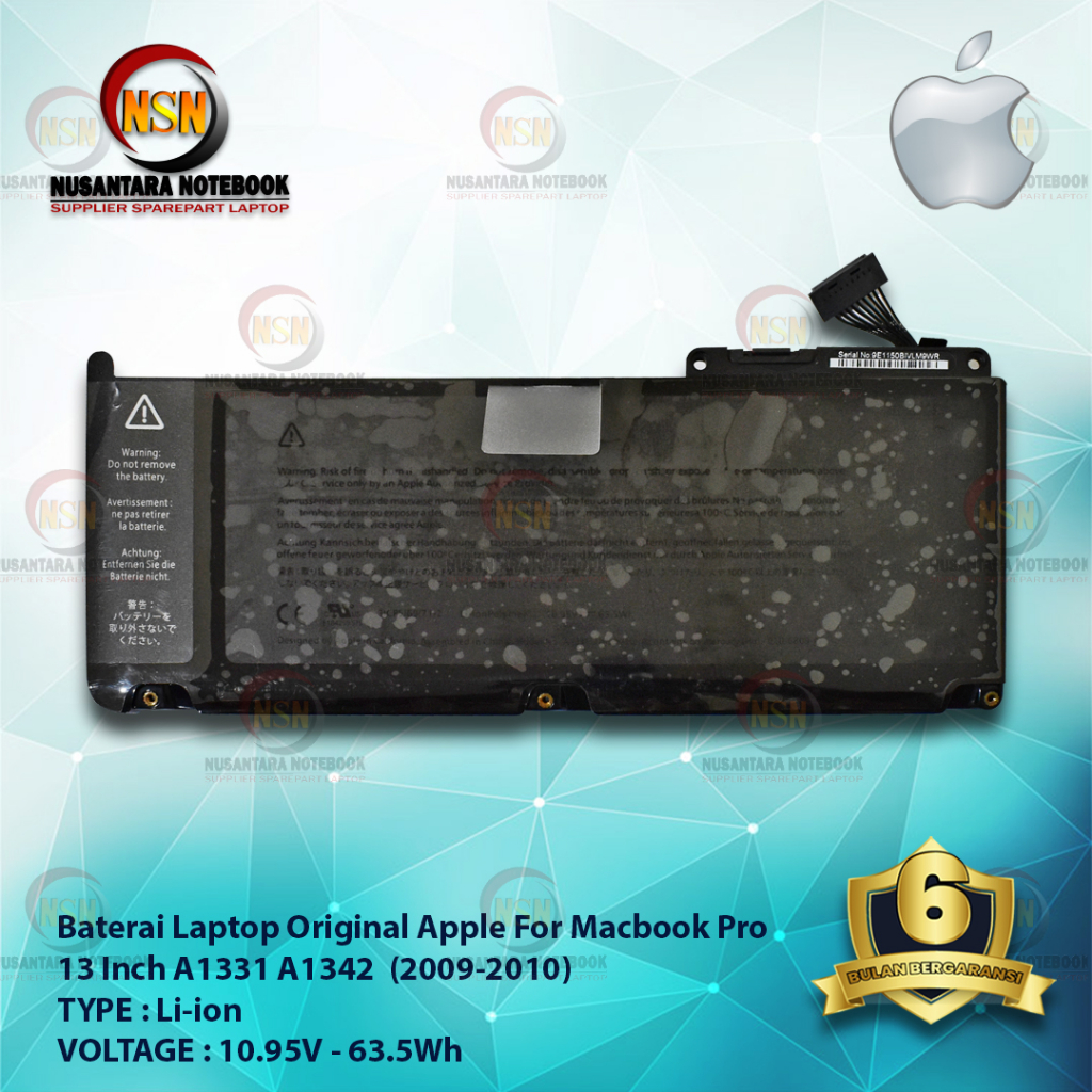 Baterai Apple ORI A1331 A1342 Macbook 13&quot; 2009-2010 10.95V 63.5Wh