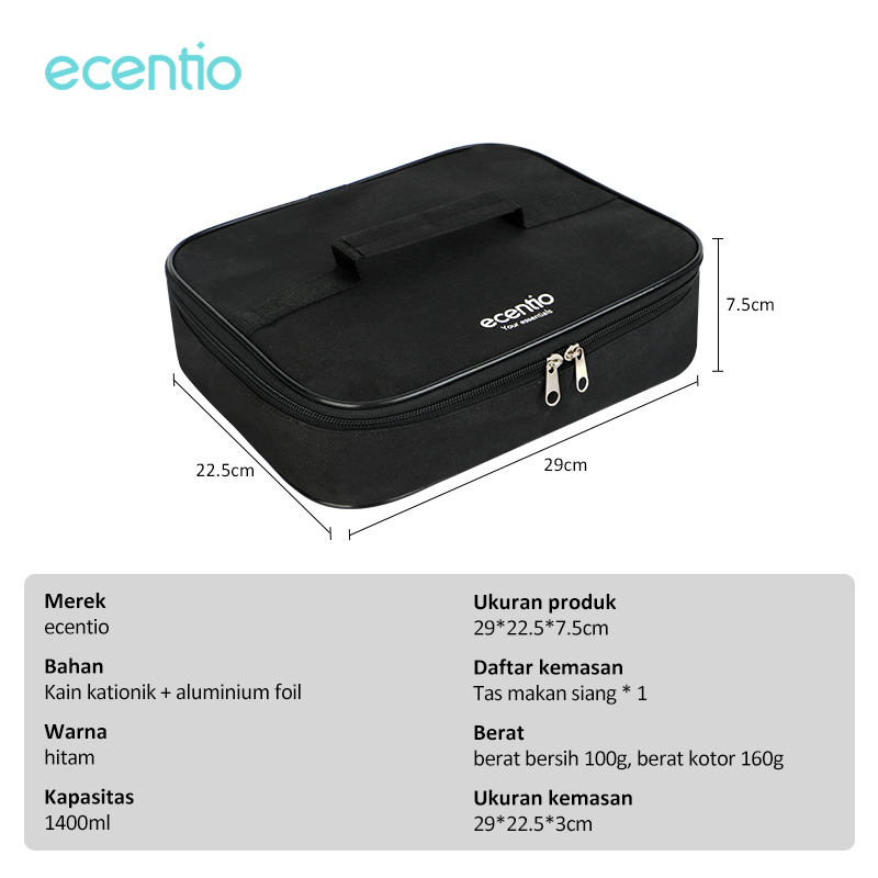 ecentio &amp; FOODI tas bekal makanan flat Lunch Bag for 3/4/5 Sekat tempat makan anak/tas tempat makan Lunch Bag/tas kotak makan siang/tas kecil/tas karakter/Tas piknik