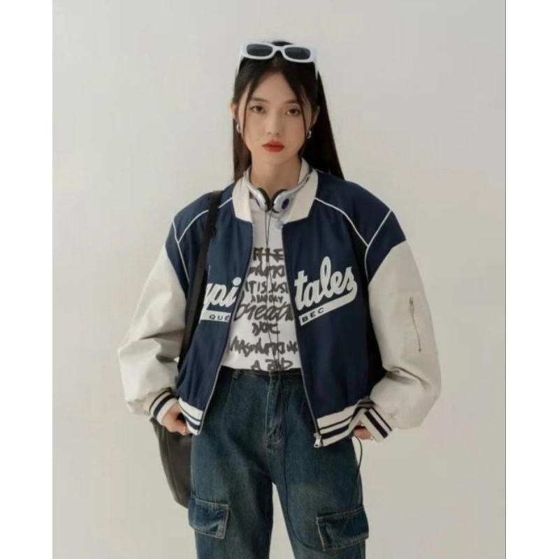 CAPITALES Jacket Croope Wanita Oversize | Jaket Bomber Crop Wanita Korean Style | Jacket Wanita Korea