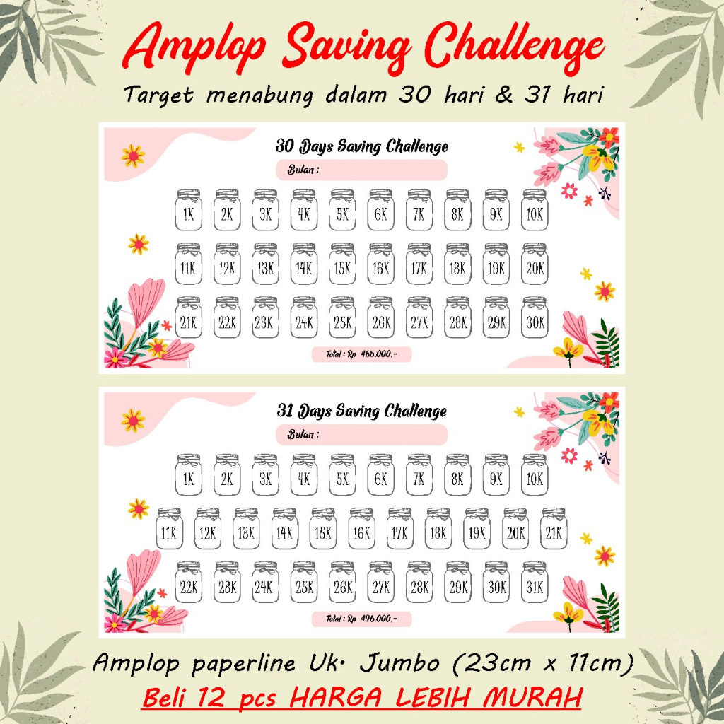 

Amplop Target Savings Challenge Tantangan Menabung Tabungan