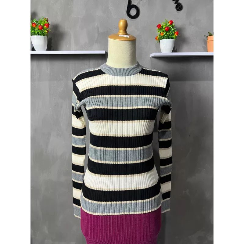 Bianca stripe knit sweater - inner wanita bahan catton premium