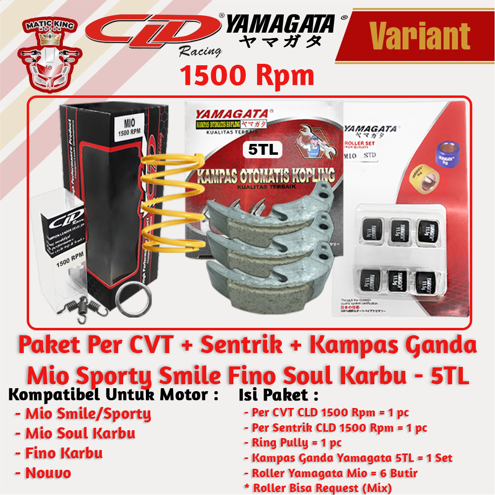 Paket Per CVT + Sentrik + Roller Kampas ganda Yamaha Mio Nmax Aerox Soul GT Fazzio Lexi X Ride Fino Freego CLD YAMAGATA 1000/1500 RPM