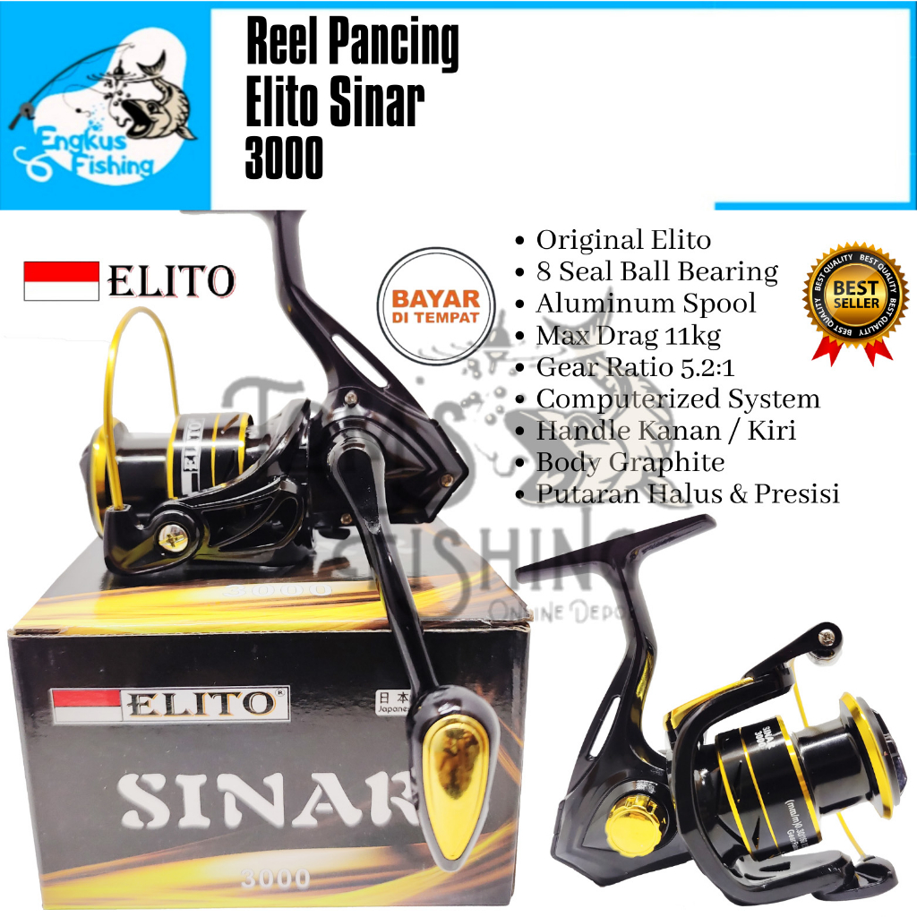 Reel Pancing Elito 3000 Cemerlang / Sinar ( 8 Seal Bearing) Spool Alumunium Murah - Engkus Fishing