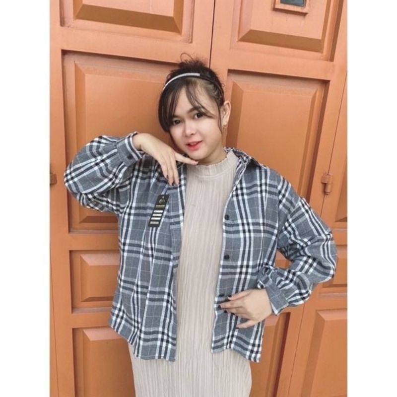 kemeja wanita flanel motif kotak kotak