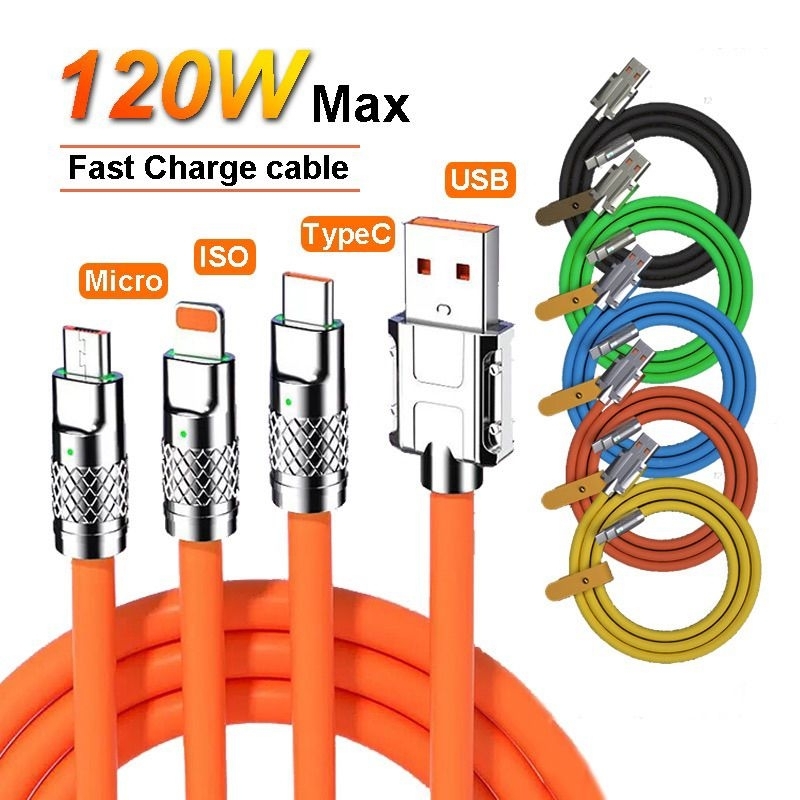 ORIGINAL Gorilla Power Max 120W 6A Kabel Data Plat Besi Fast charging Micro USB/ Type C/ Lightning iPhone 6 7 8 XR XS 11 12 13 Pro Max Cable Quick Charge