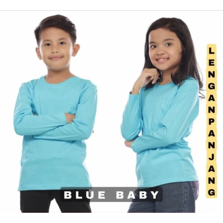 Kaos Polos Anak Lengan Panjang warna Biru Muda - Kaos Oblong Polos Anak Lengan Panjang - Kaos Polos 