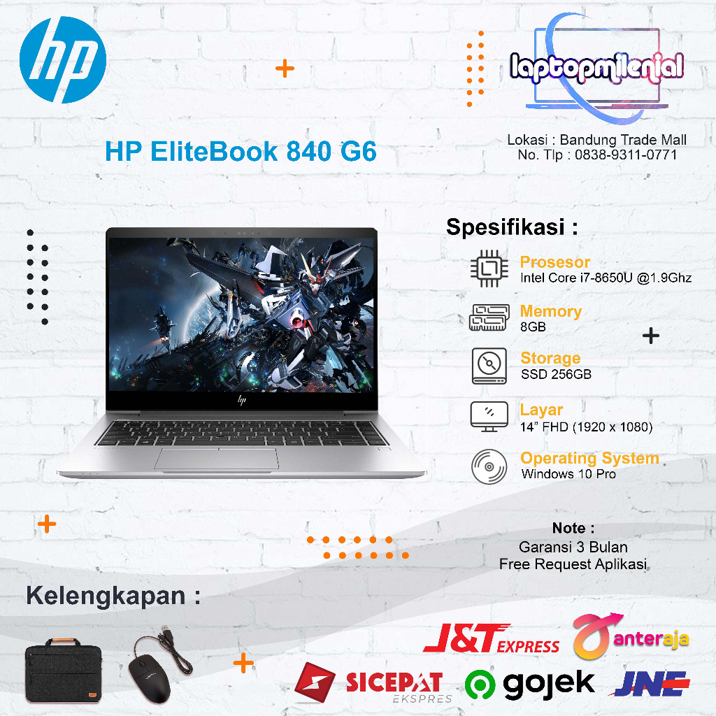 Laptop HP EliteBook 840 G6 Intel i7 8th Gen Ram 16GB SSD 512GB 14&quot; Inch FHD Win 10 Siap Pakai Bergaransi