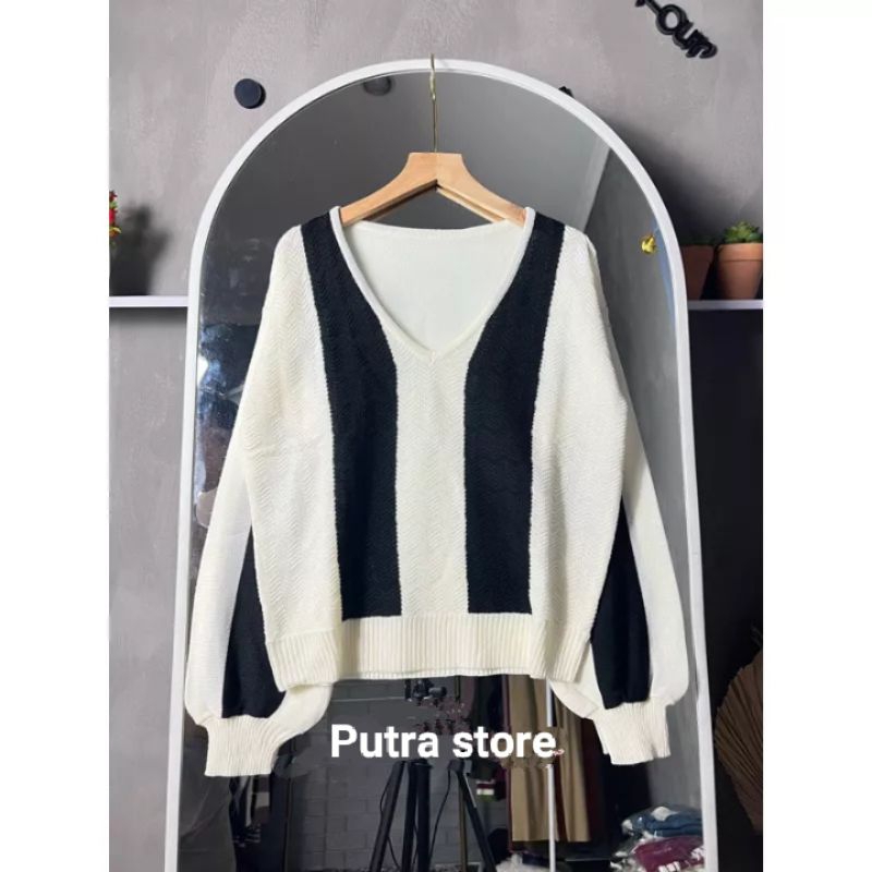 Yura blouse stripe atasan rajut wanita