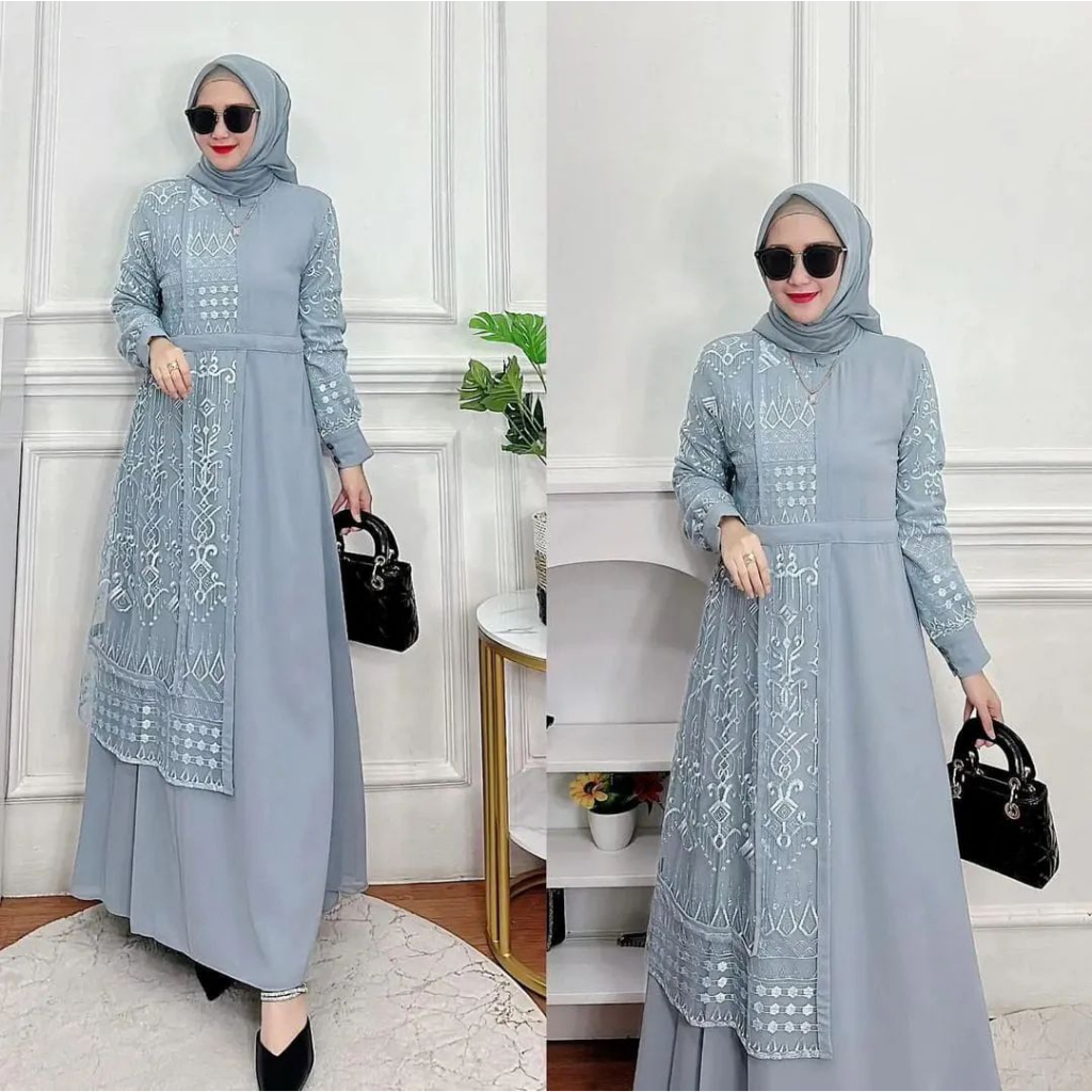 Bajurancak Baju dress Brukat Terbagus Kekinian 2023 NEW Rebeca Maxy Dress Muslim Gamis Brukat Bahan Ceruty Babydoll Mix Brukat Premium Full Furing Gamis Jumbo Wanita Dewasa Baju Pesta