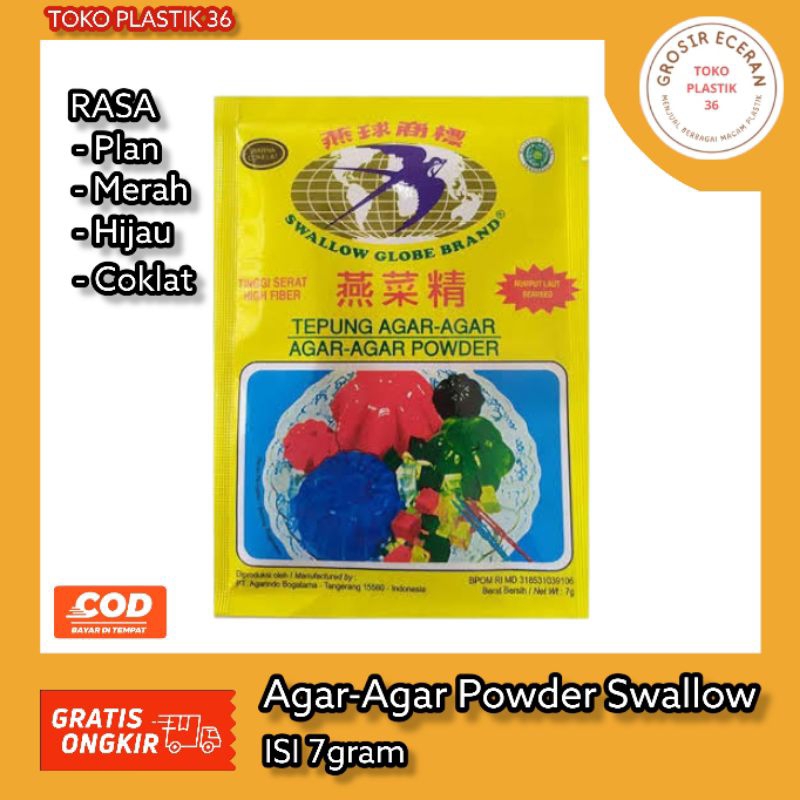 

Agar-agar Swallow Warna Bening Transparan / Merah / Hijau / Coklat - TokoPlastik36