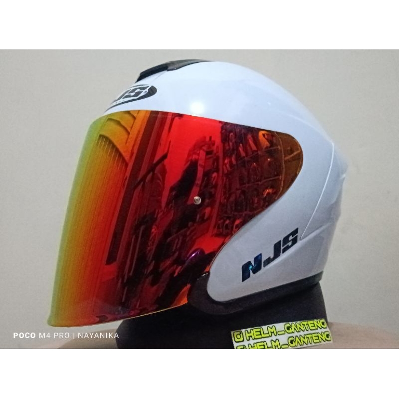 HELM NJS KAIROZ WHITE PUTIH VISOR RED GOLD
