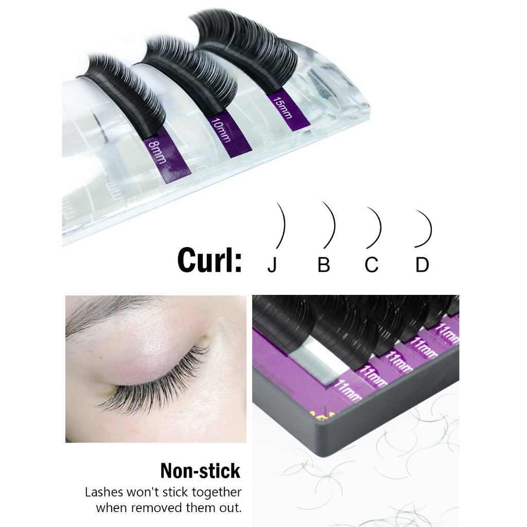 NAGARAKU Ekstension Bulu Mata Soft Natural Eyelash 16 Rows 0.05mm 12mm - CURL-D - Black