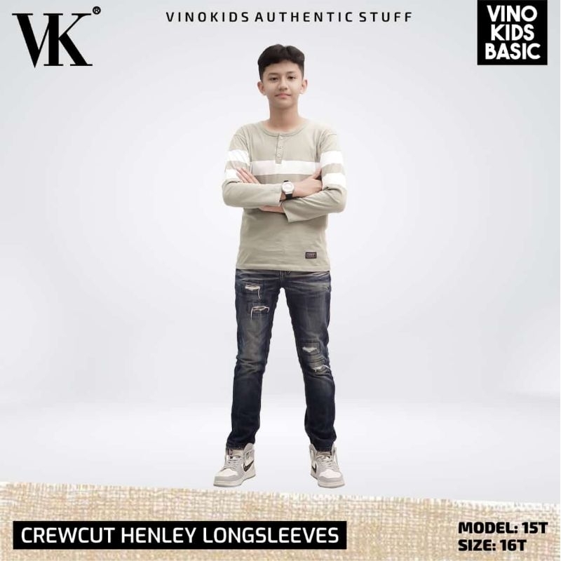 KAOS VINO BASICS ORIGINAL CREWCUTS HENLEY LONGSLEEVES / KAOS LENGAN PANJANG HENLEY VK VINO KIDS basic kids dan junior merah