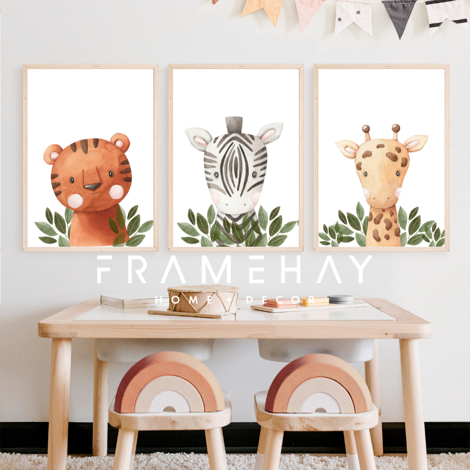 Lukisan dinding Estetik Poster Kamar Kamar Anak 20x30cm Animal Artprint Bingkai Kayu