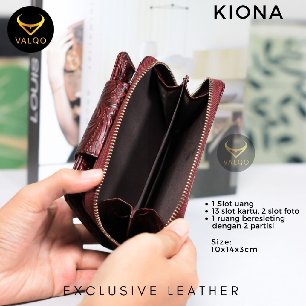 [VALQO] KIONA Batik Dompet Kulit Sapi Wanita 13 Kartu 2 Foto Slot Resleting Dompet wanita Dompet kecil Dompet Pendek