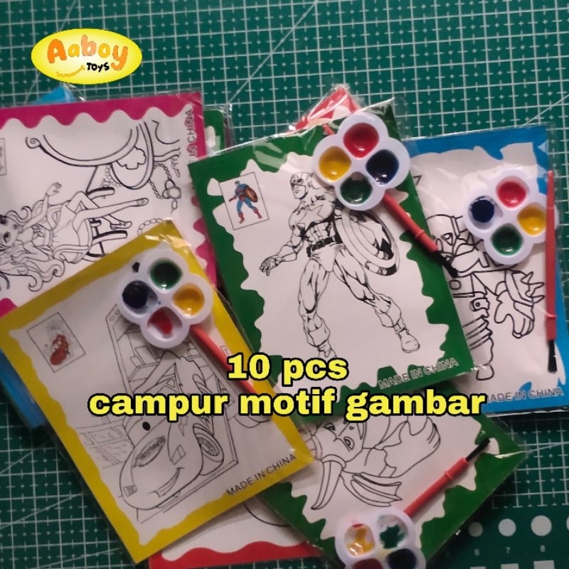 mainan edukasi anak mewarnai cat 10 pcs campur gambar motif