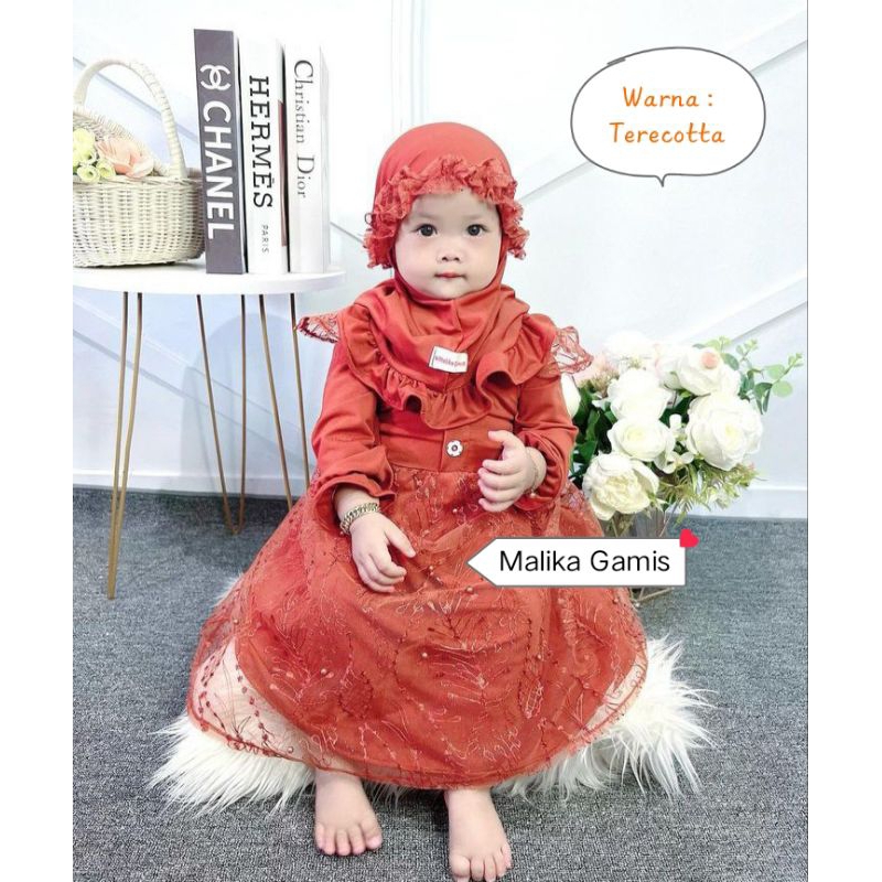 Gamis Anak Perempuan Bayi Brukat Brokat Tile Set Hijab - Gaun Pesta Bayi Newborn Aqiqoh Dress Anak N