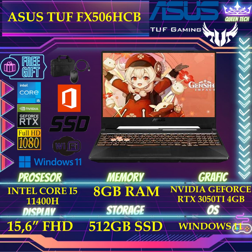 Laptop Asus TUF FX506HCB I535B6TO11 I5 11400 8GB 512SSD RTX3050 4GB W11+OHS 15.6FHD 144HZ