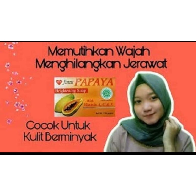Jinzu Bar Soap Pepaya Brightening 130ml/Sabun Batang/Pembersih Tubuh &amp; Muka/Papaya Sabun Muka Jinzu / BPOM Sertivikat HALAL