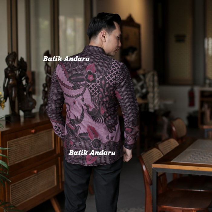 Batik Pria Slim Fit Lengan Panjang Premium Modern Heem Elegant Warna Lilac Ungu