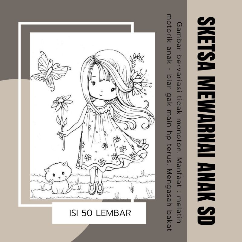 Gambar Sketsa Mewarnai Anak SD varian 10 - 100 Lembar