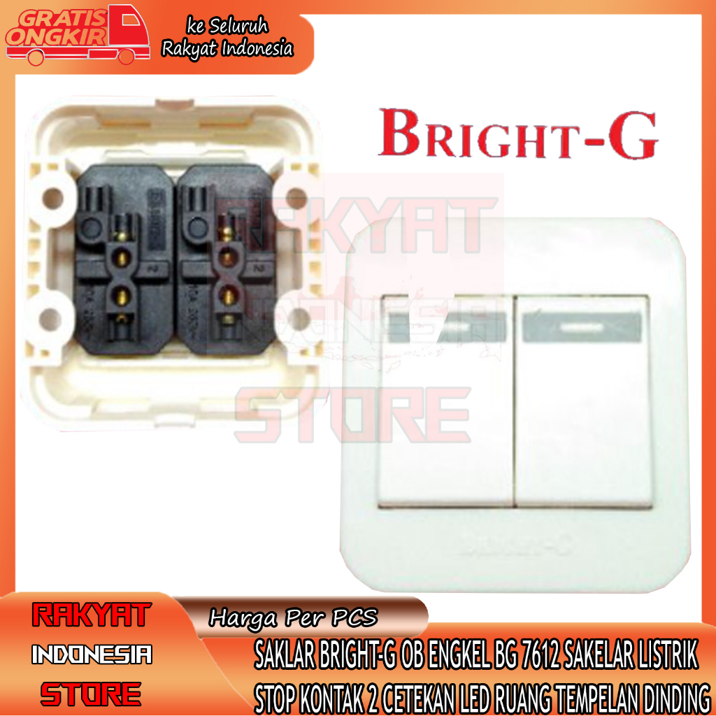 SAKLAR SWITCH  SOCKET BRIGHT-G OB ENGKEL BG 7612 PERSEGI KOTAK SAKELAR WARNA OUTBOW SOCKET TEMPEL DI