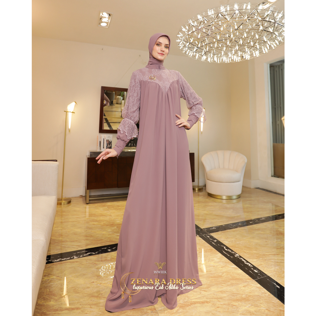 Baju Gamis Zenara Dress Set Jilbab Segiempat by Wwiek Muslimah-Lavender