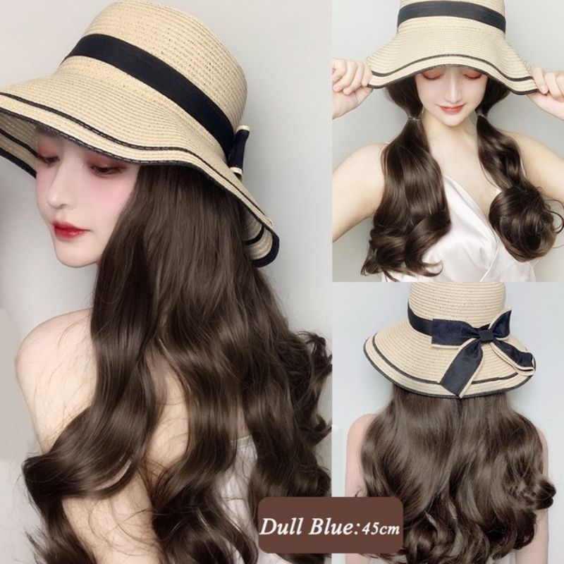 TOPI WIG RAMBUT PALSU PANJANG IKAL WANITA NATURAL WAVE TOPI PANTAI PHOTO ALAM MODEL CANTIK KUPLUK JE