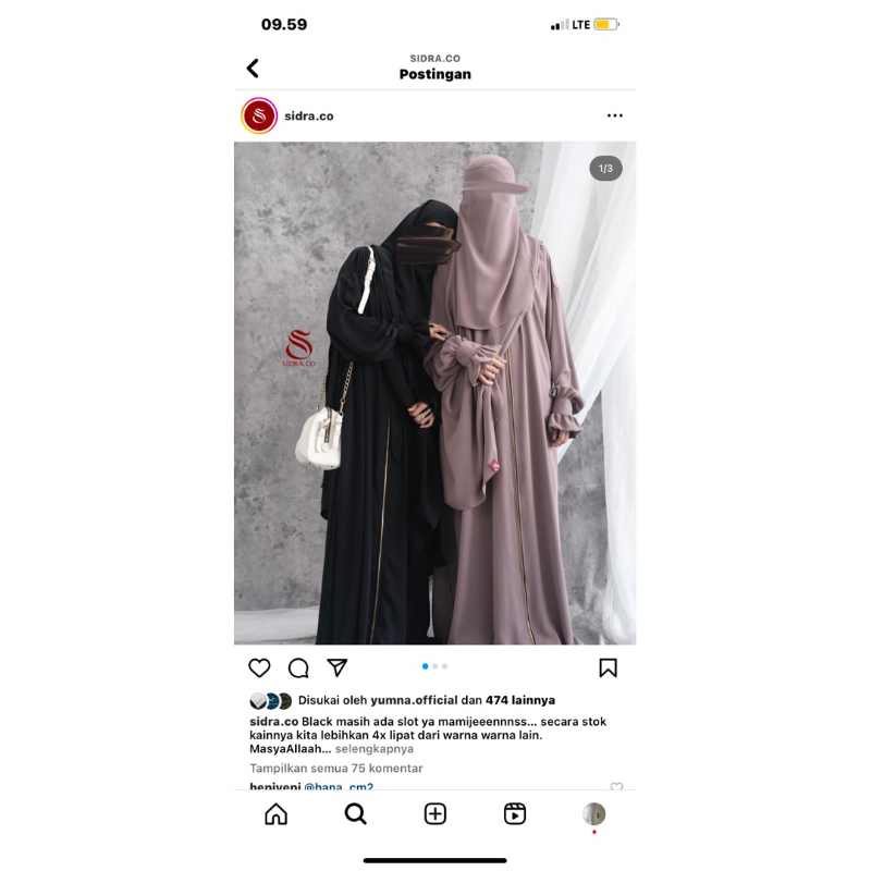 Set Classic Aisyah by Sidra warna black (gamis dan khimar)