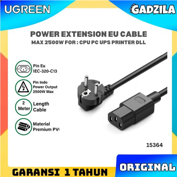 UGREEN Kabel Power Sambungan CPU-PC Printer TV Proyektor UPS PC Komputer Monitor Printer TV 15364