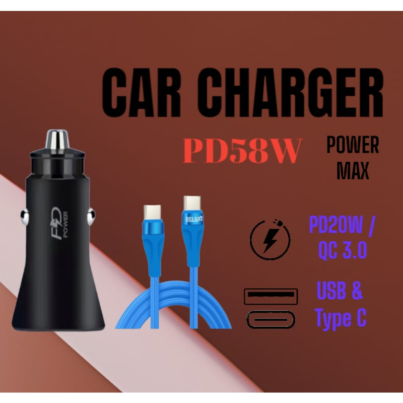 Car Charger Mobil Plug In Colokan USB + Type C Plus Kabel Type C to C