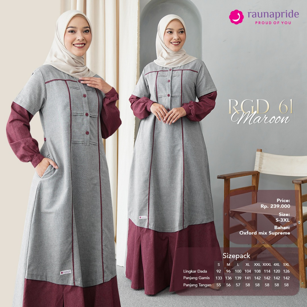 Rauna Baju  Gamis Wanita Dewasa  Katun / RGD-61 / Fashion Muslim