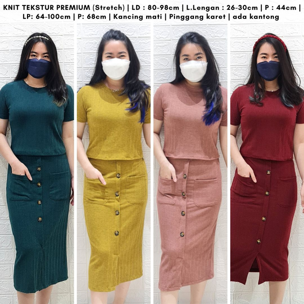 4147 katrina knit pocket one set polos rajut one set rok knit rajut premium