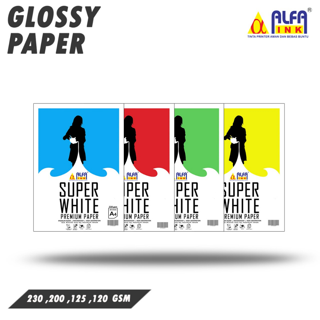 ALFA INK SUPER WHITE GLOSSY A4~KERTAS FOTO MENGKILAP