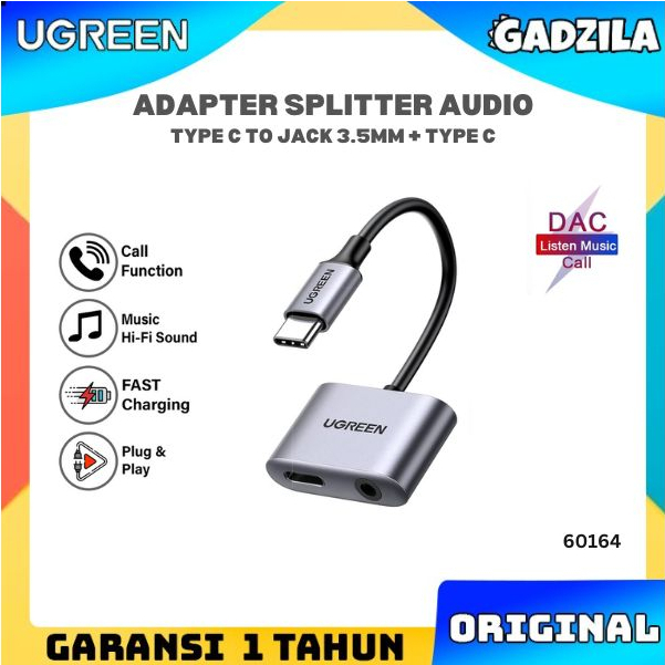 UGREEN Adapter Converter 2in1 Usb Type C To Audio Jack 3.5mm Handsfree Earphone Mic Call &amp; Charger Charging Port Type-C Untuk Samsung S20 S21 S22 Note 10 Plus Ultra for Google Pixel 60164