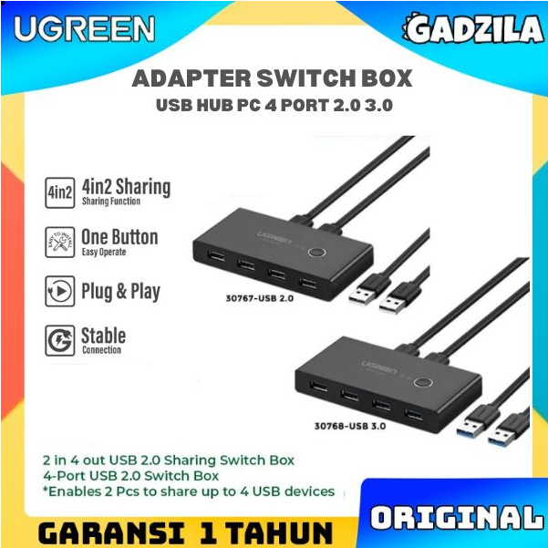 UGREEN Adapter HUB 4 Port USB Sharing 2 In 4 Out Switch Box Kvm Monitor USB 2.0 3.0 Komputer PC Laptop