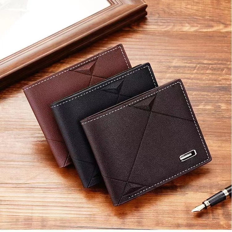 TASBLUE 2023 Dompet Pria Baru Slot Multi-kartu Pendek Pria Dompet Fashion Casual Dompet Lunak Horisontal Tiga Kali Lipat Tipis Pria Muda   L-10