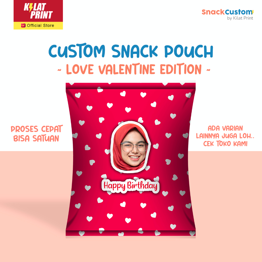 Snack Custom Foto Teks Bungkus Pouch Jumbo Special Love Edition