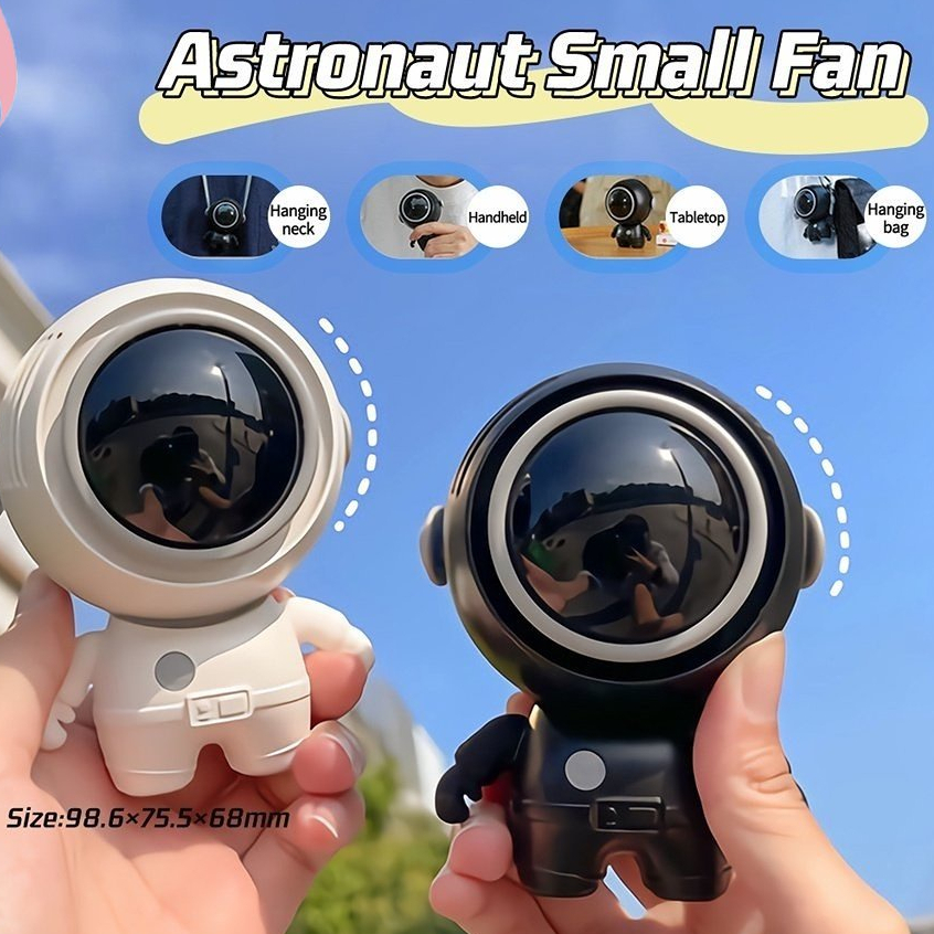 Kipas Angin Mini Outdoor Astronot Kipas Leher Gantung Spaceman Karakter USB Charger Portabel