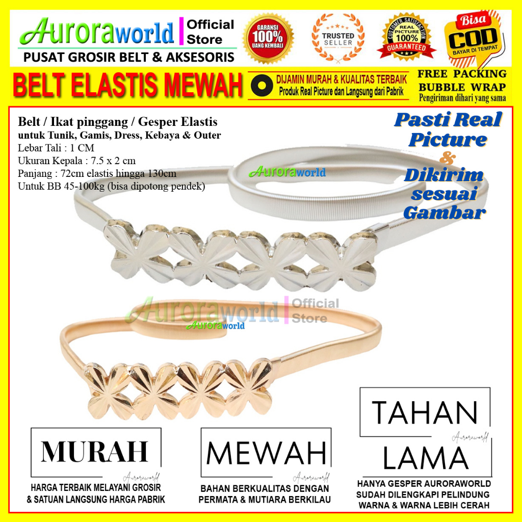 Auroraworld belt cewek elastis gesper fashion wanita terbaru elastis ikat pinggang wanita