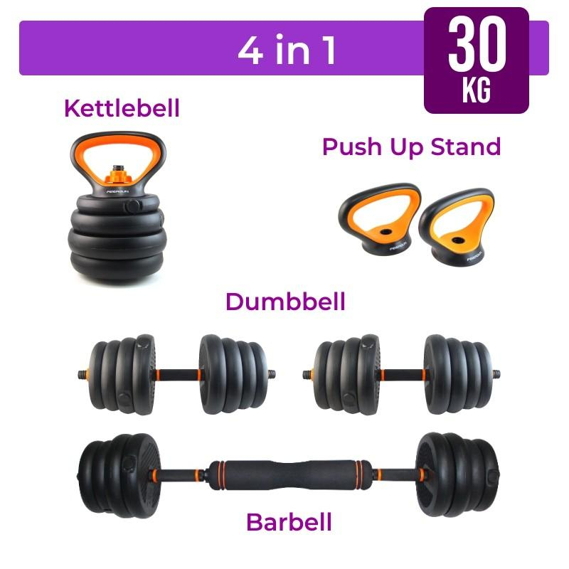 BARBEL &amp; DUMBEL 4 IN 1 MULTIFUNGSI - FEIERDUN 30KG MULTI FUNCTION DUMBBELL 4IN1 F211A - FREE SARUNG TANGAN