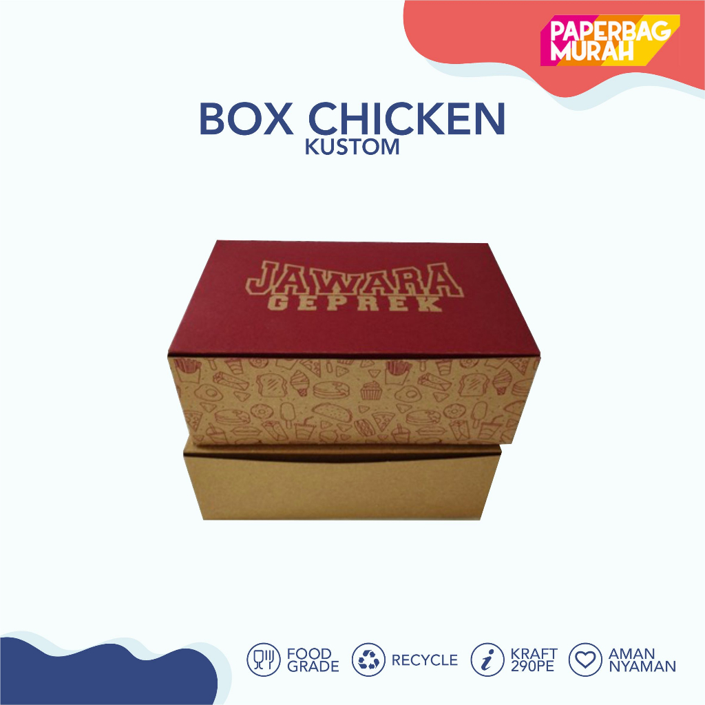 

Dus Chicken 6.5x17x10.5 Kraft Coklat PE 290gsm KUSTOM Laminasi, Box Chicken Kraft 290gsm