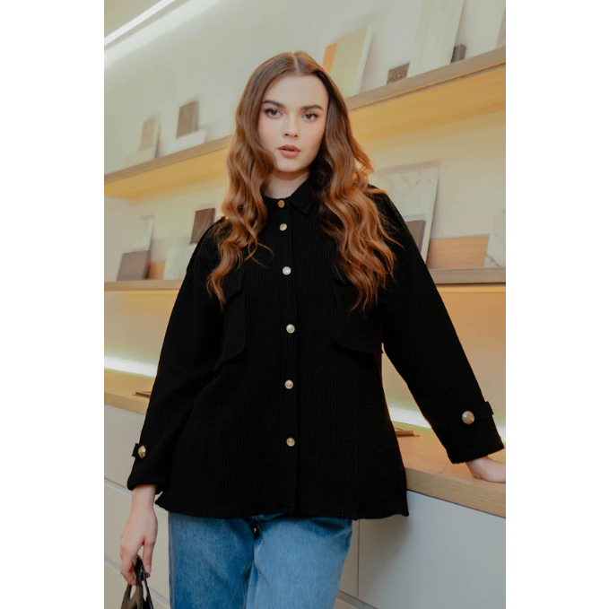 Jenny Outer With Pocket - Black by Benang Jarum XS S M L XL XXL buttonscarves series voal frozen dre