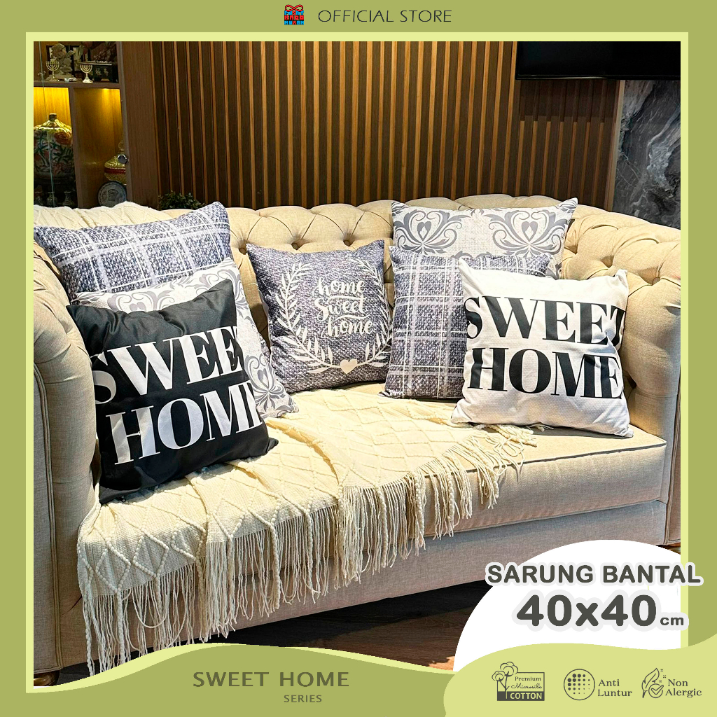 COVER SARUNG Bantal Sofa Print Motif Sweet Home Monochrome Hitam Putih 40x40 dan 50x50 cm - Pusat Kado Murah