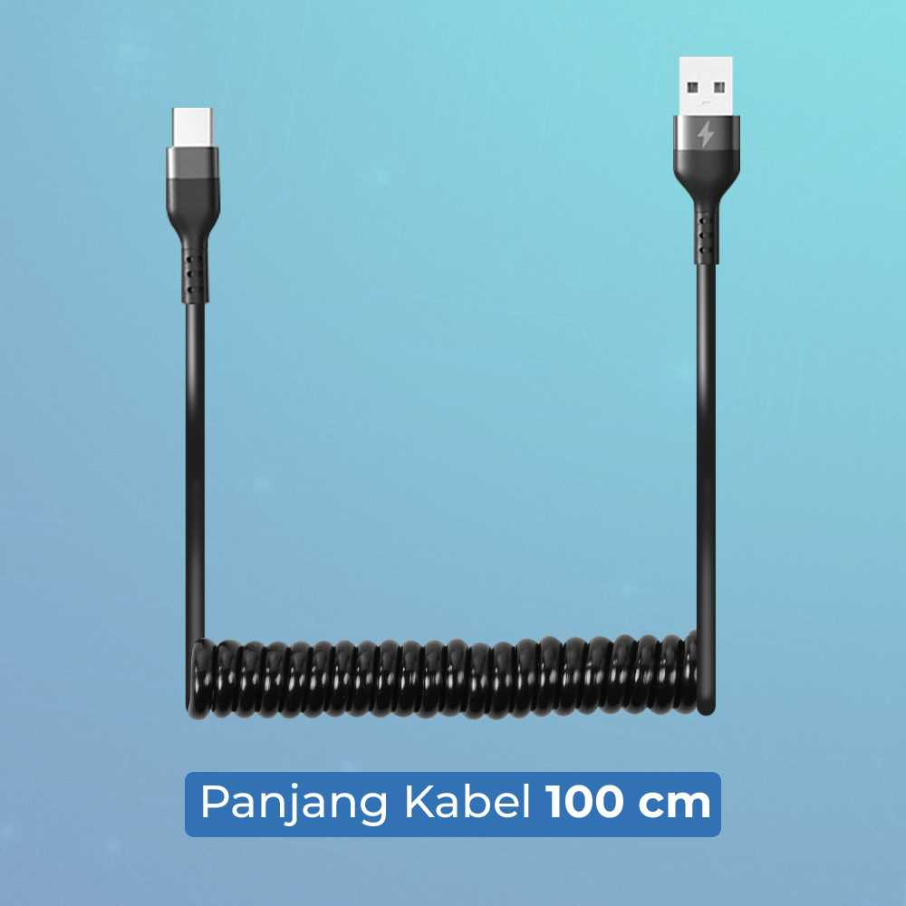 Kabel Charger Type C Fast Charging Spring Telescopic 40W 5A Carger Perangkat Elektronik Transfer Data Cepat