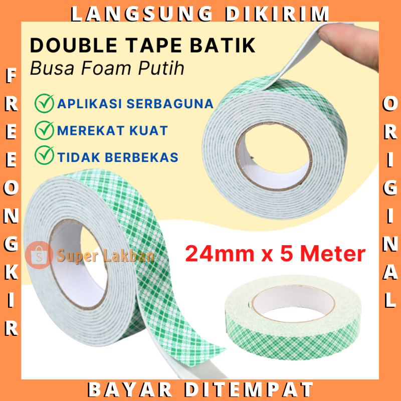 Double Tape Foam Busa Batik Putih 24mm x 6Yard Mounting Tape 888
