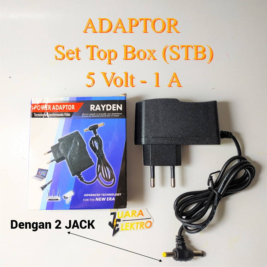 RAYDEN Adaptor Set Top Box (STB) 5 Volt 1A Dengan 2 JACK | AC/DC Adapter Model 0510 Pengubah Arus