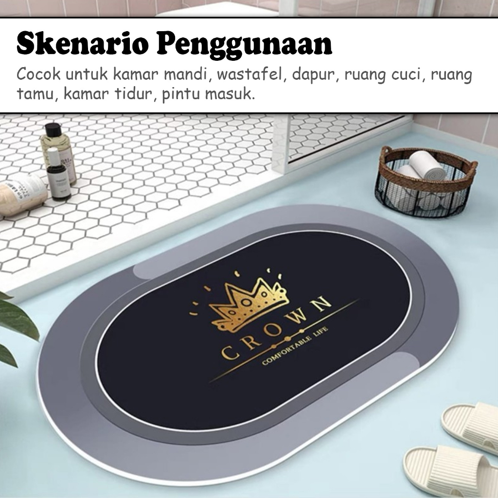 Keset Diatomite Anti Slip Keset Oval Keset Kamar Mandi Serap Air Keset Kaki Tebal 40x60cm Keset Lantai Keset Kamar Tidur Karakter - D2A1